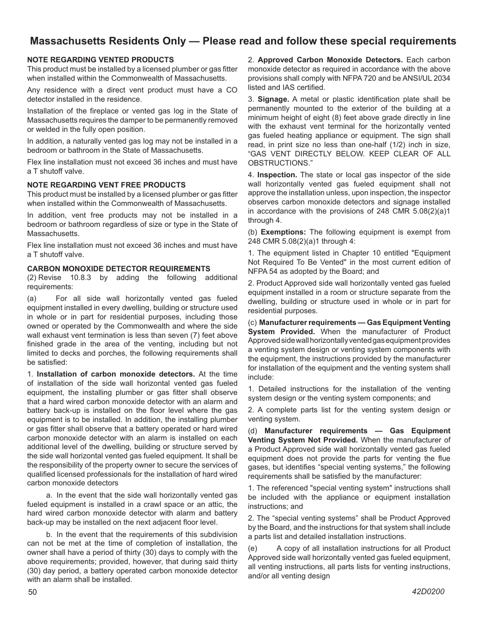 Monessen Hearth 624DV(ST User Manual | Page 50 / 52