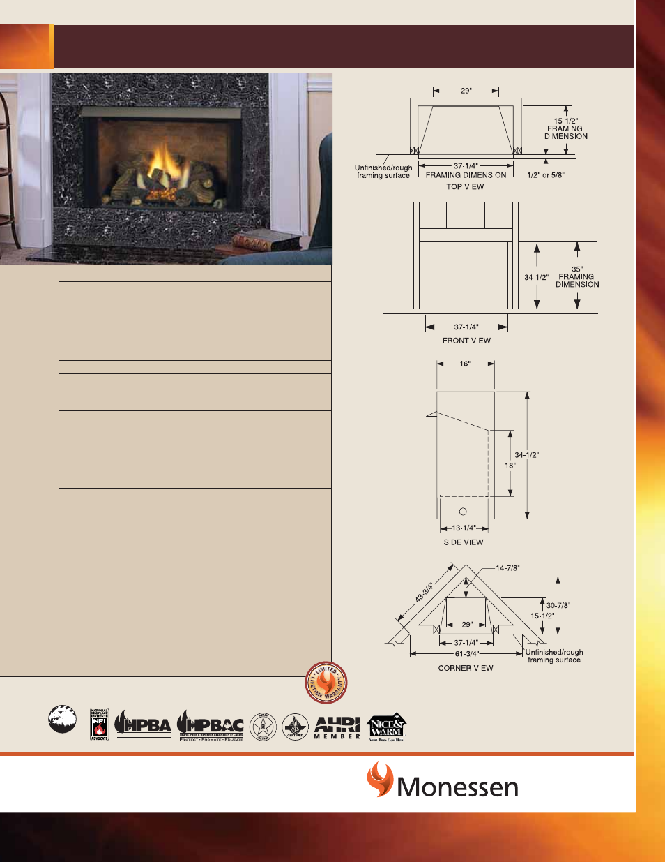 Monessen Hearth Vent Free Firebox GCUF32C-R User Manual | 1 page