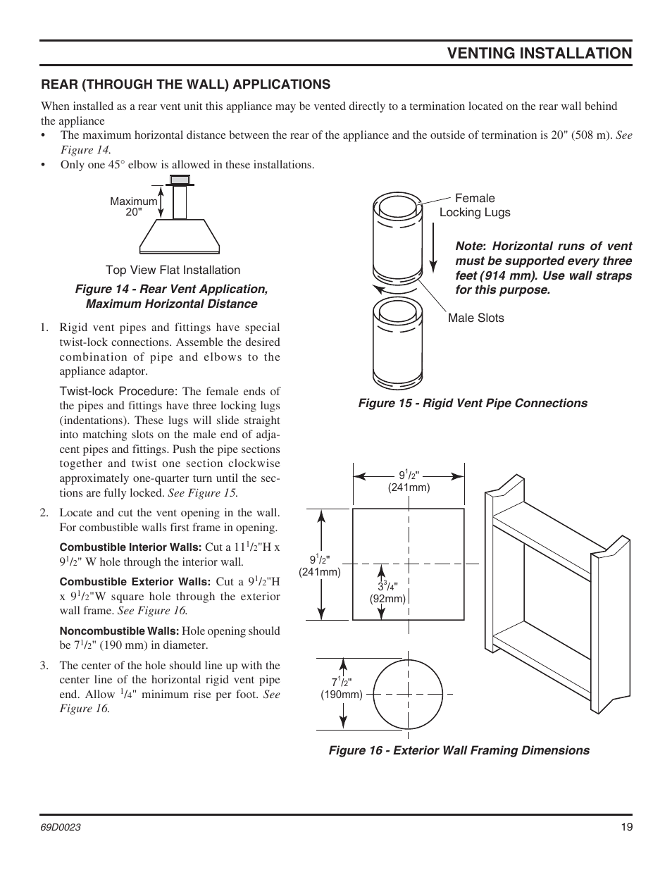 Venting installation | Monessen Hearth Direct Vent Gas Fireplace CDVR36 User Manual | Page 19 / 52