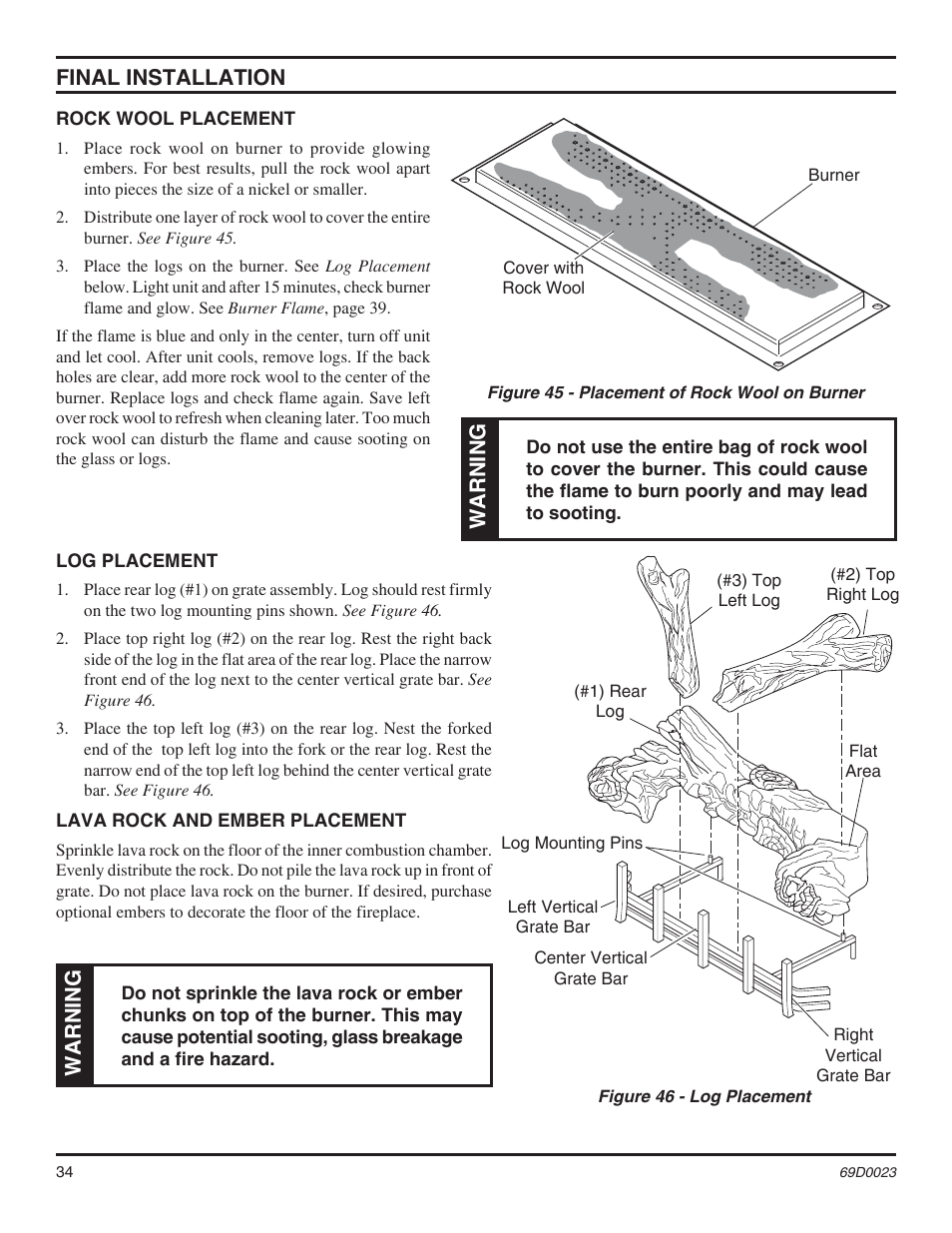 Final installation, Warning | Monessen Hearth Direct Vent Gas Fireplace CDVR36 User Manual | Page 34 / 52