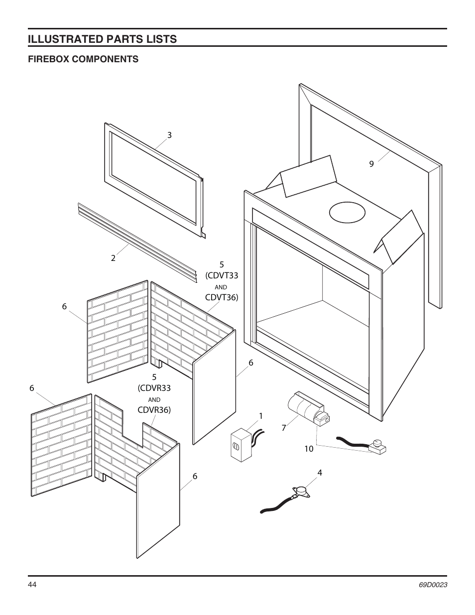 Illustrated parts lists | Monessen Hearth Direct Vent Gas Fireplace CDVR36 User Manual | Page 44 / 52