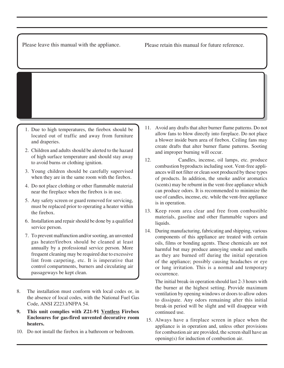 Warning, Important safety information | Monessen Hearth LO-Rider Designer Vent Free Fireboxes LRCF36 User Manual | Page 3 / 24