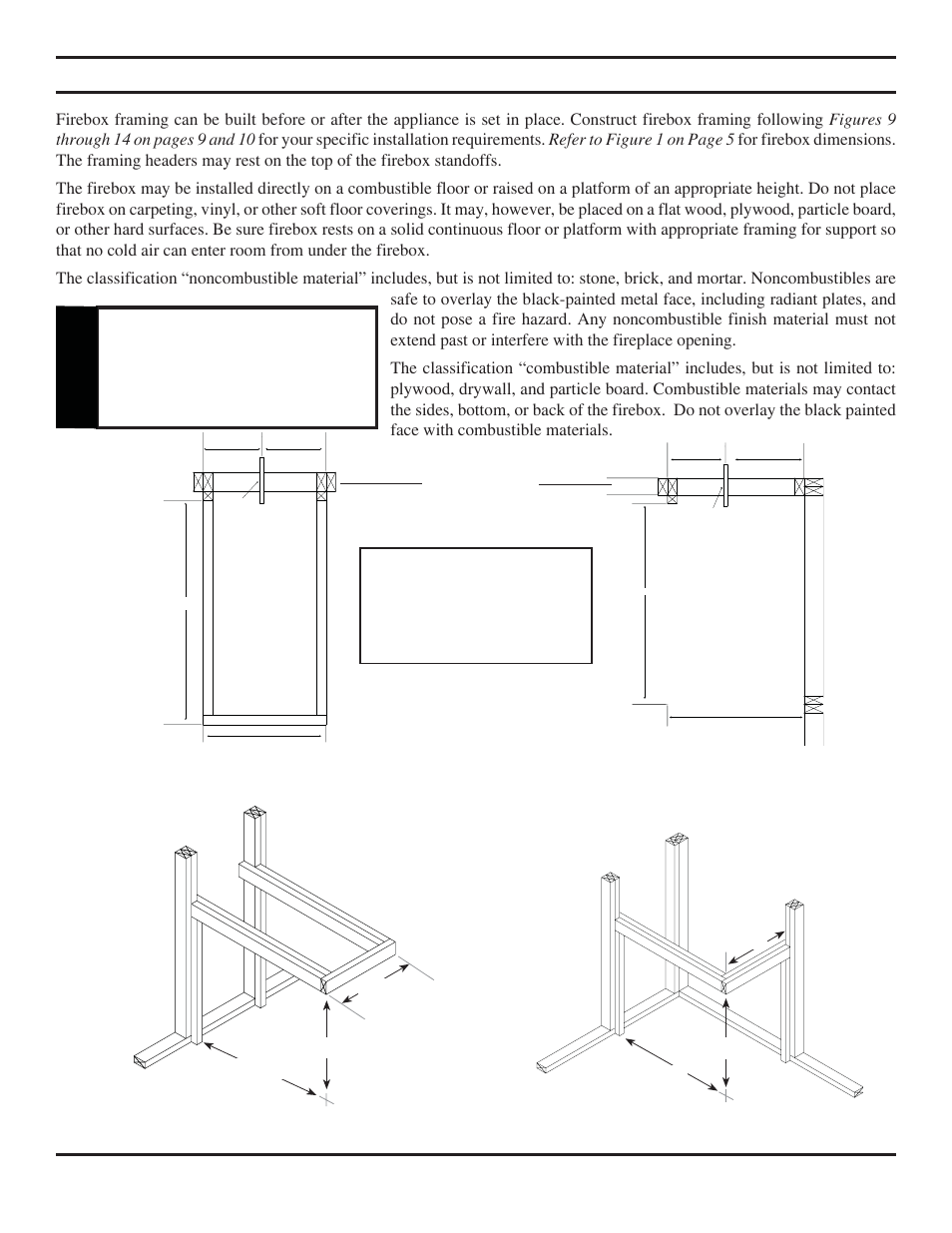 Fireplace framing, Warning | Monessen Hearth LO-Rider Designer Vent Free Fireboxes LRCF36 User Manual | Page 9 / 24