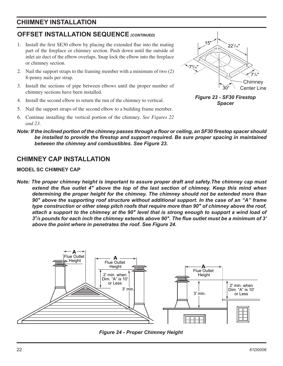 Chiimney installation offset installation sequence, Chimney cap installation | Monessen Hearth 36" and 42" Wood Burning Fireplaces BWB400A User Manual | Page 22 / 44