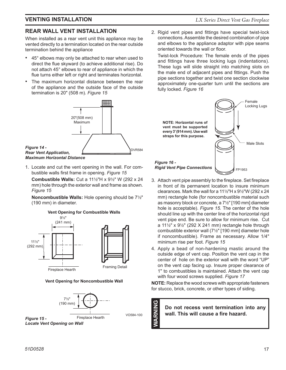 Warning | Monessen Hearth LEXINGTON LX32DV User Manual | Page 17 / 48
