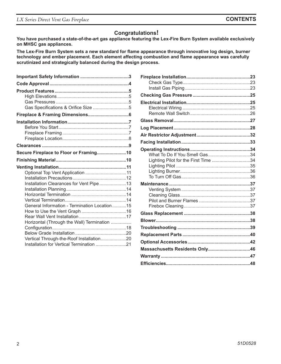 Monessen Hearth LEXINGTON LX32DV User Manual | Page 2 / 48