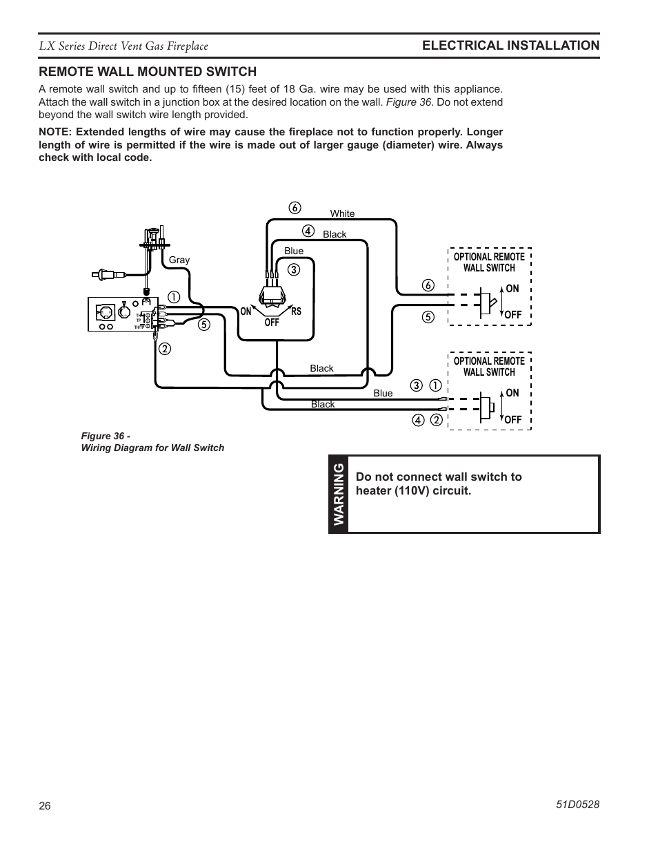 Electrical installation, Fp1980 dv wiring diagram, Warning | Monessen Hearth LEXINGTON LX32DV User Manual | Page 26 / 48