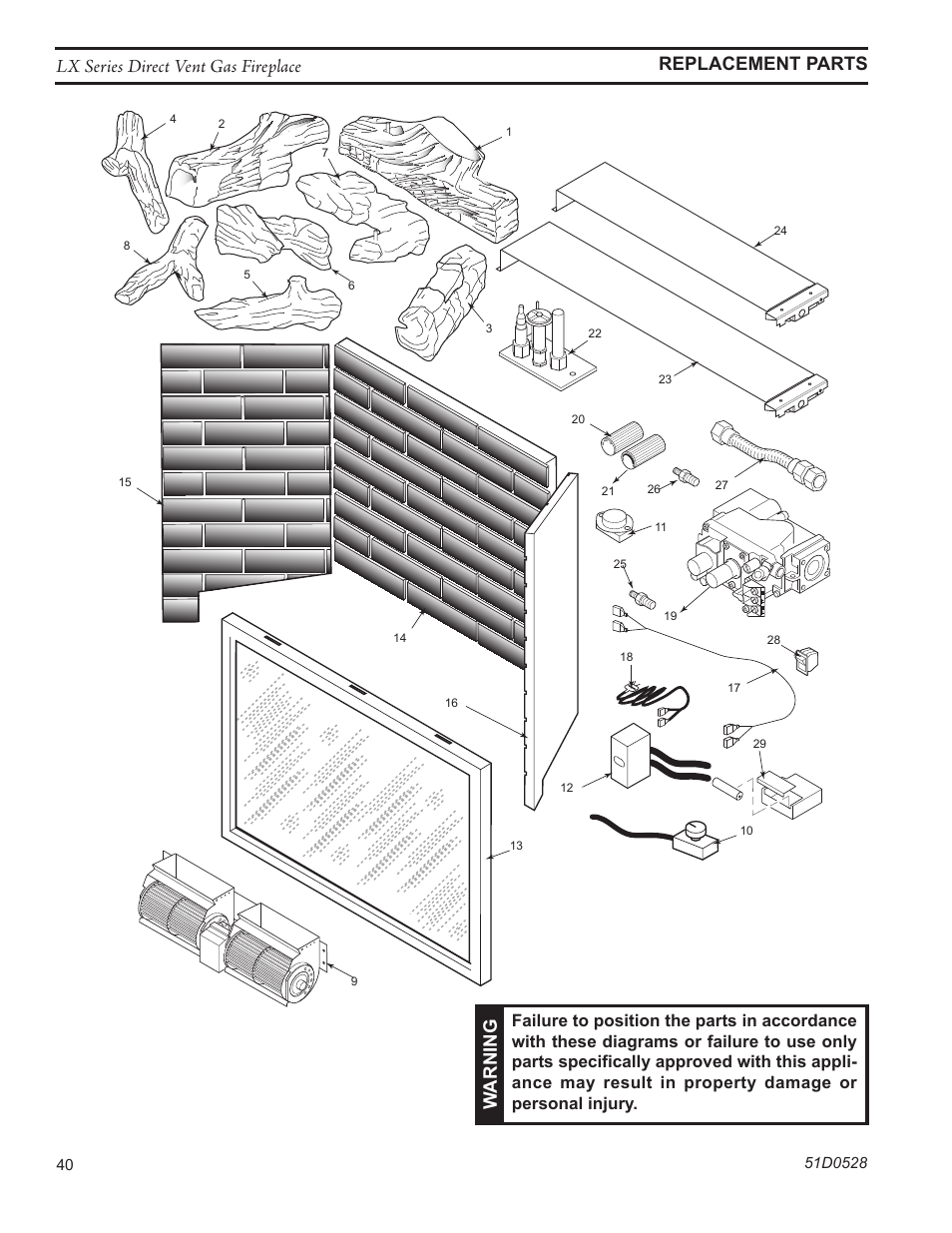 Warning | Monessen Hearth LEXINGTON LX32DV User Manual | Page 40 / 48