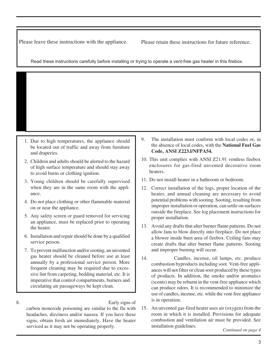 Important safety information, Warning | Monessen Hearth Lo-Rider Vent Free Firebox LCUF32-R User Manual | Page 3 / 18