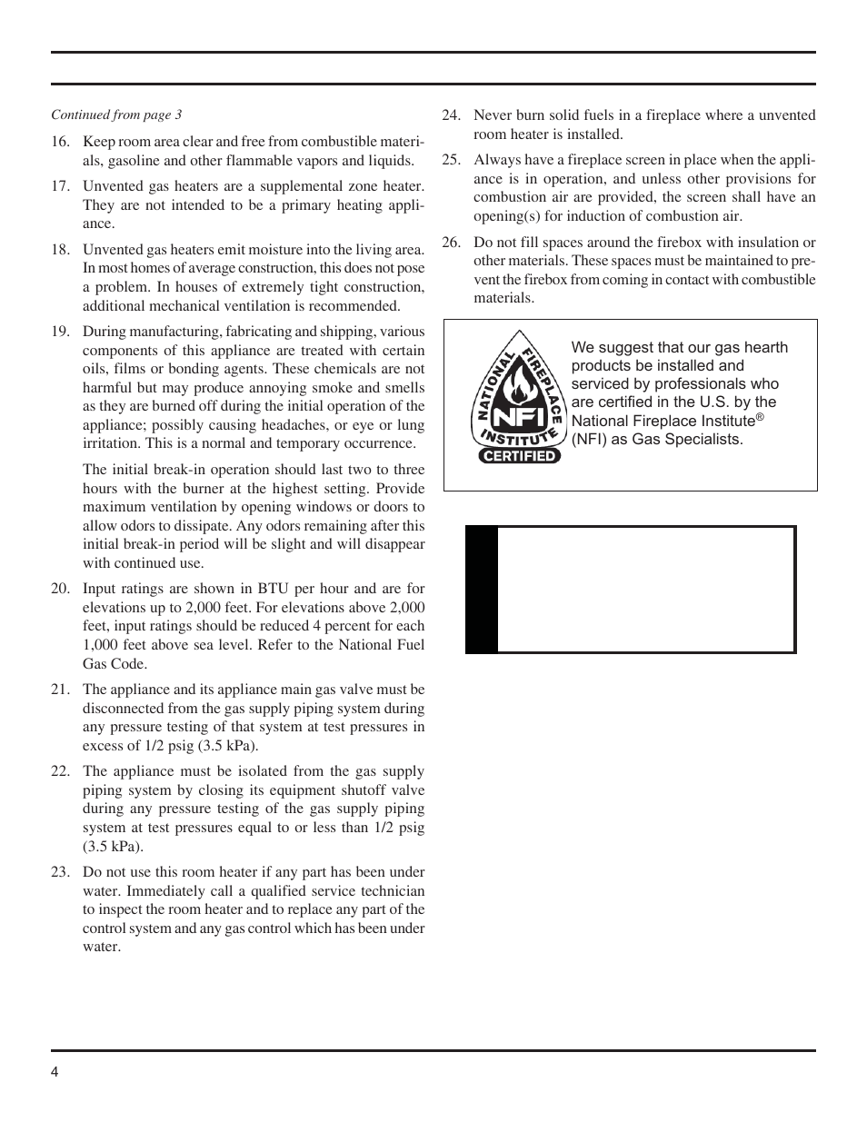 Warning, Important safety information | Monessen Hearth Lo-Rider Vent Free Firebox LCUF32-R User Manual | Page 4 / 18