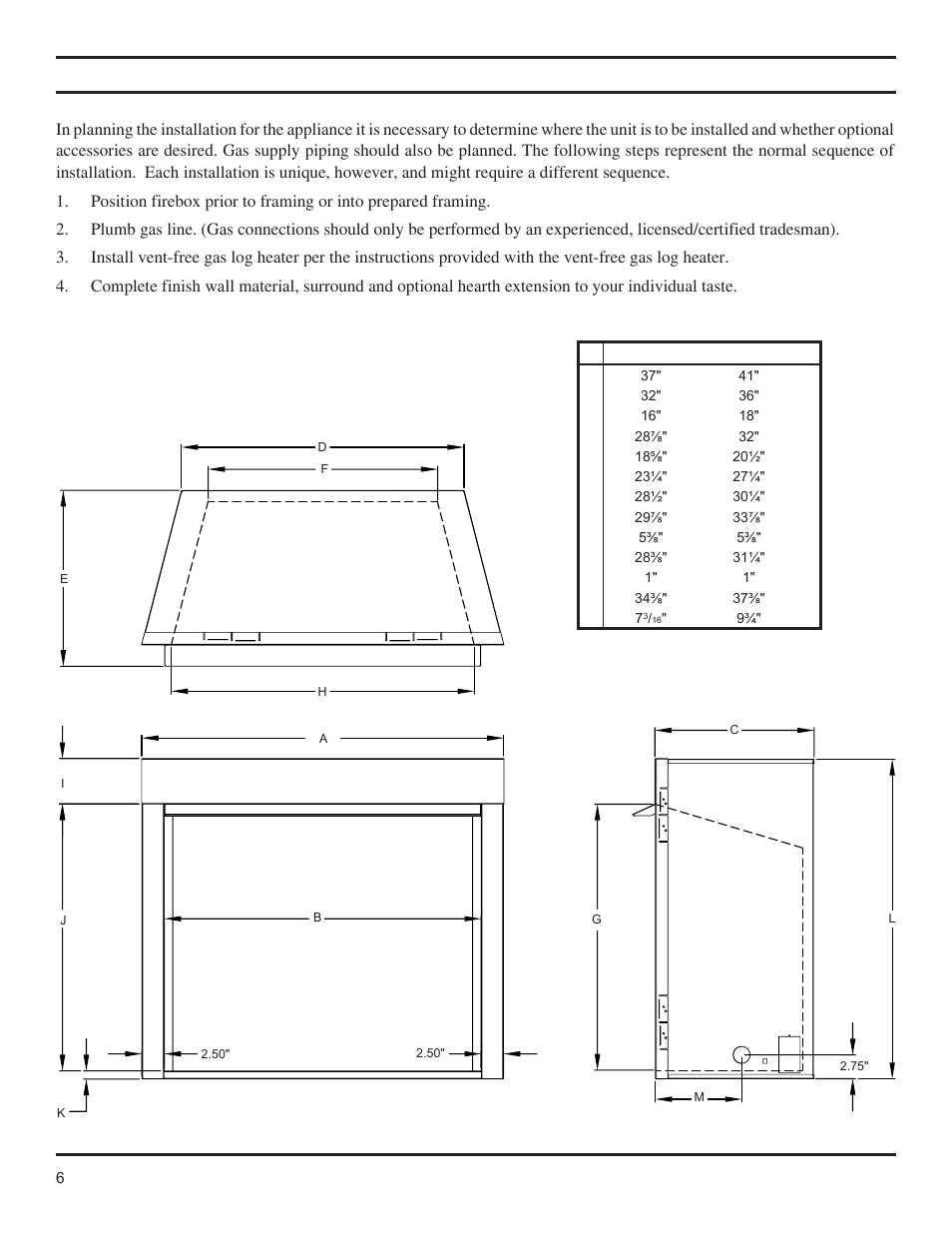 General installation information | Monessen Hearth Lo-Rider Vent Free Firebox LCUF32-R User Manual | Page 6 / 18