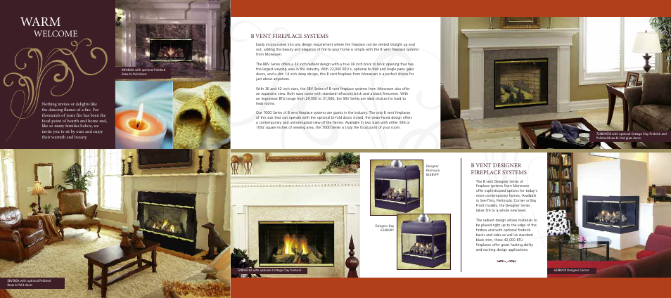 Warm, Welcome, B vent designer fireplace systems | B vent fireplace systems | Monessen Hearth SBV500A User Manual | Page 2 / 6