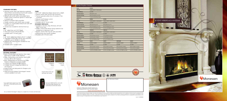 Monessen, B vent fireplace systems, Hpba | Optional accessories | Monessen Hearth SBV500A User Manual | Page 6 / 6