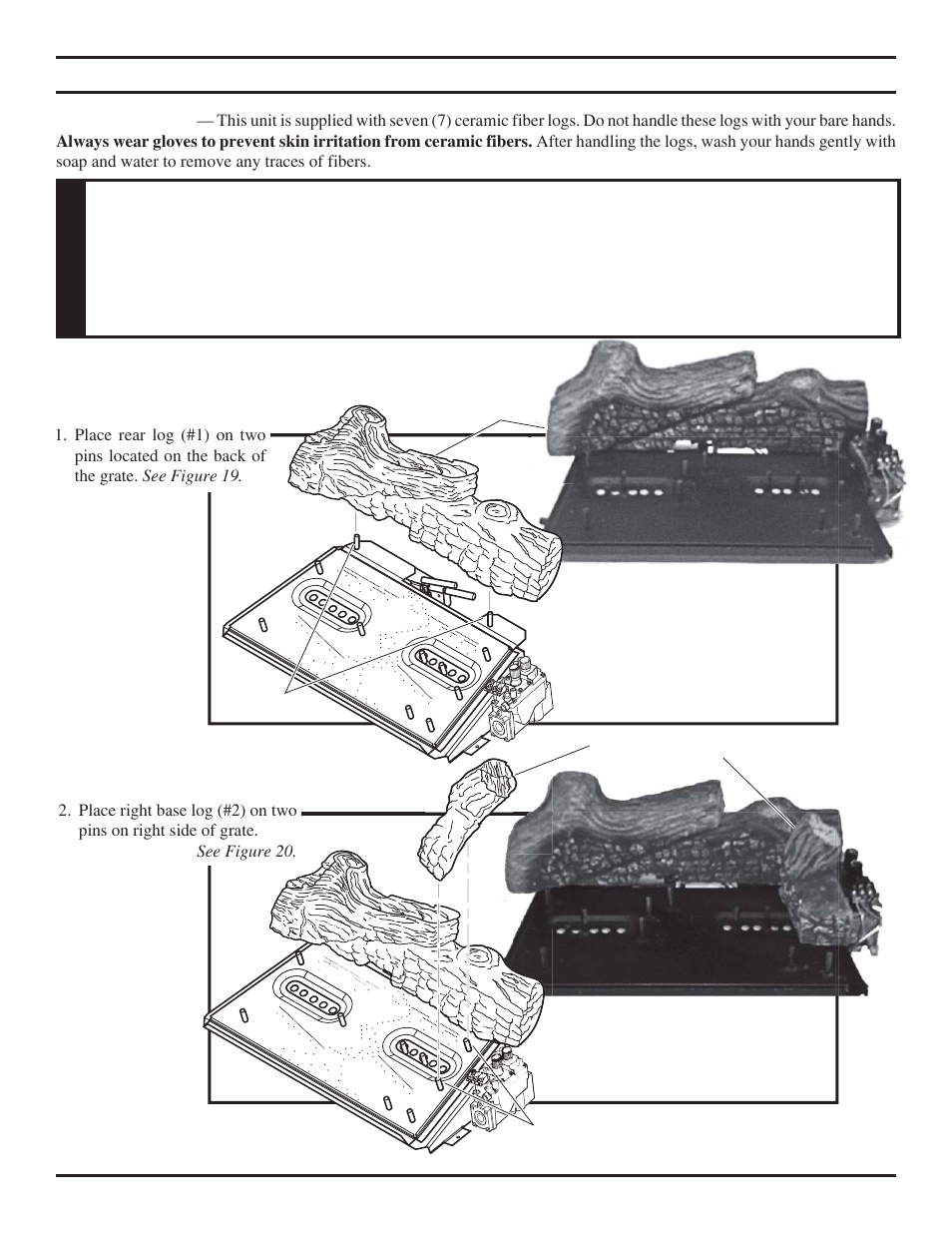 Log placement, Warning | Monessen Hearth TPB24 User Manual | Page 23 / 42