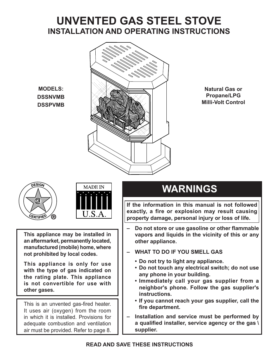 Monessen Hearth DSSNVMB User Manual | 28 pages