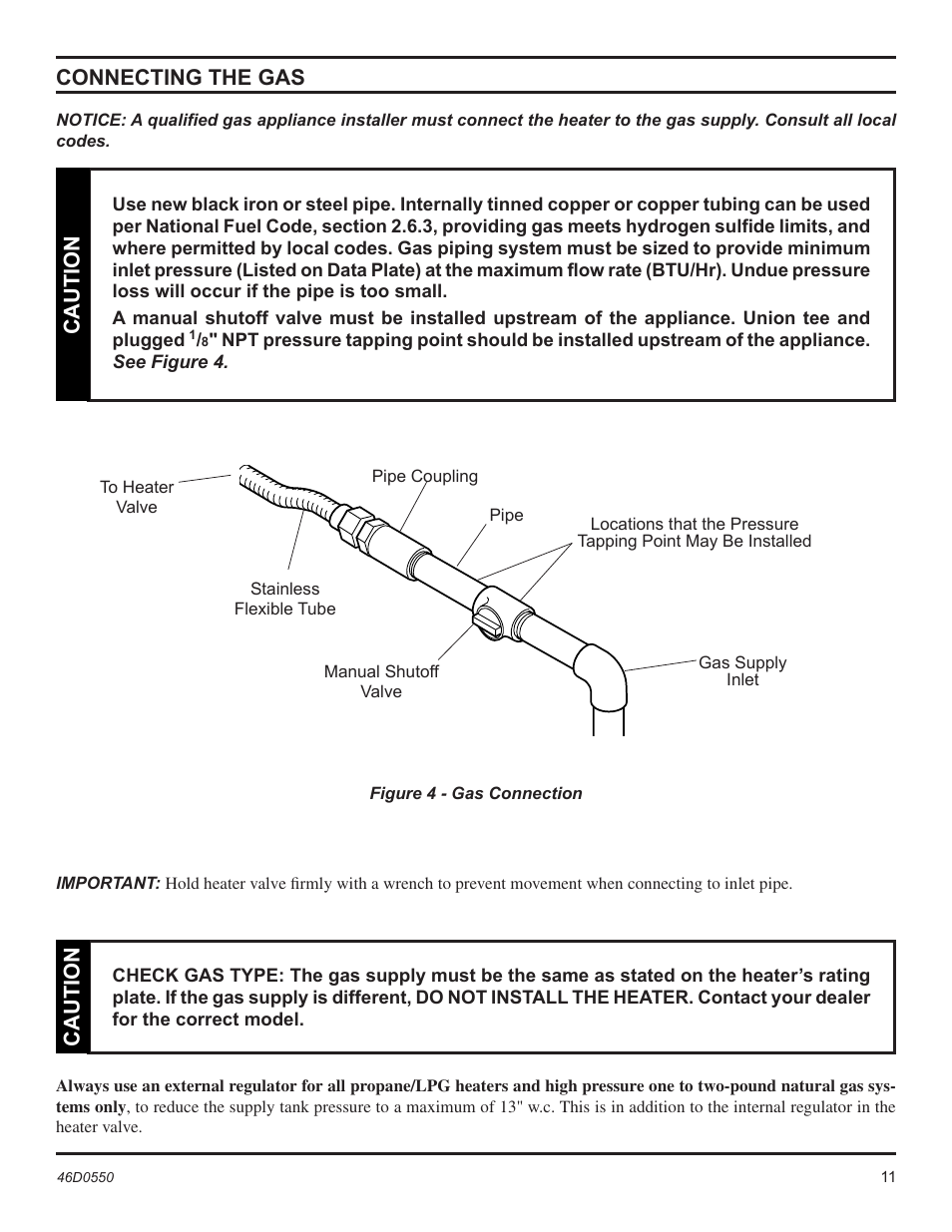 Connecting the gas, Caution | Monessen Hearth DSSNVMB User Manual | Page 11 / 28