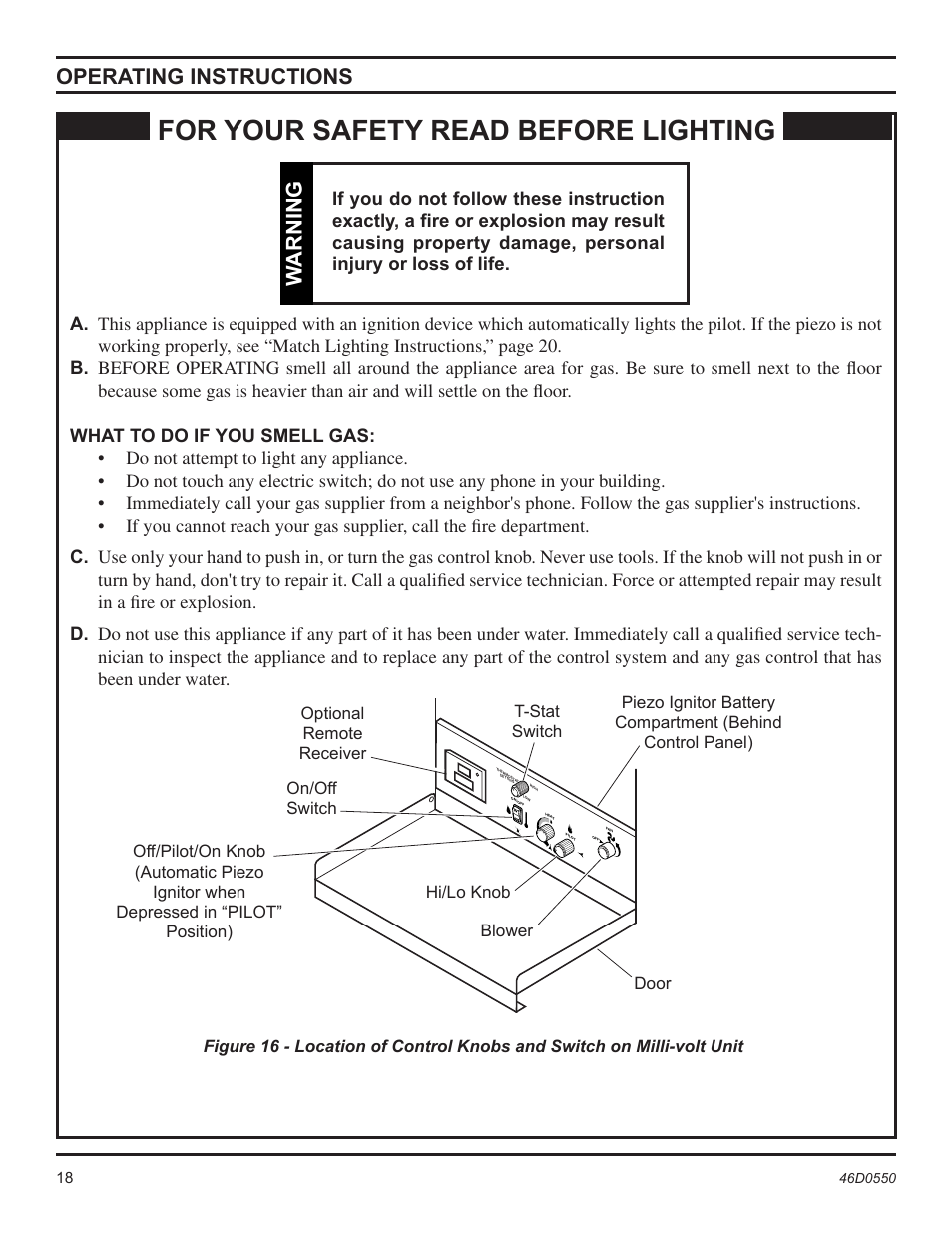 For your safety read before lighting, Operating instructions, Warning | Monessen Hearth DSSNVMB User Manual | Page 18 / 28