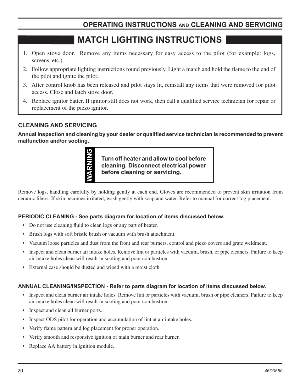 Match lighting instructions | Monessen Hearth DSSNVMB User Manual | Page 20 / 28