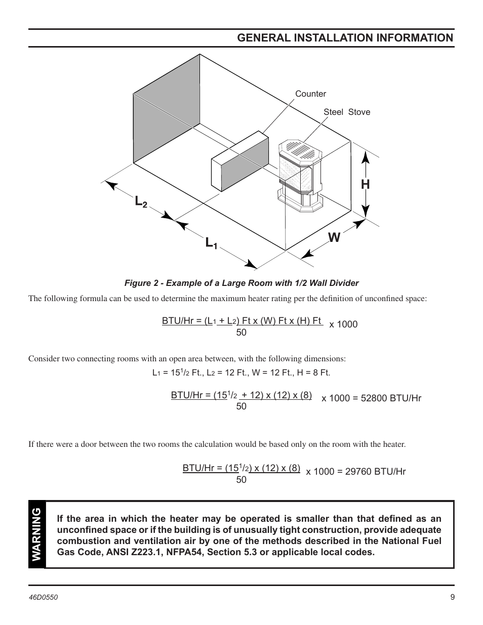 Warning general installation information | Monessen Hearth DSSNVMB User Manual | Page 9 / 28