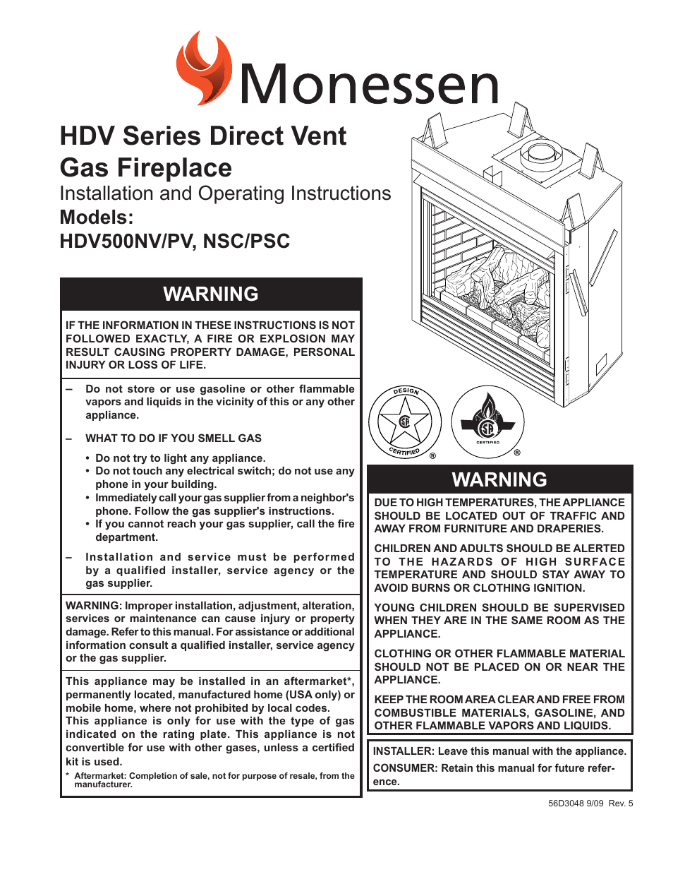 Monessen Hearth HDV500NV/PV User Manual | 64 pages