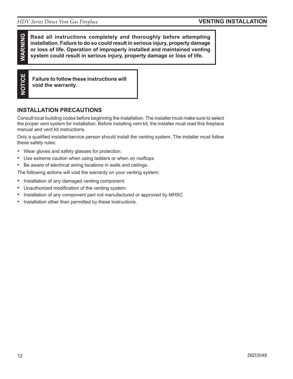 Monessen Hearth HDV500NV/PV User Manual | Page 12 / 64