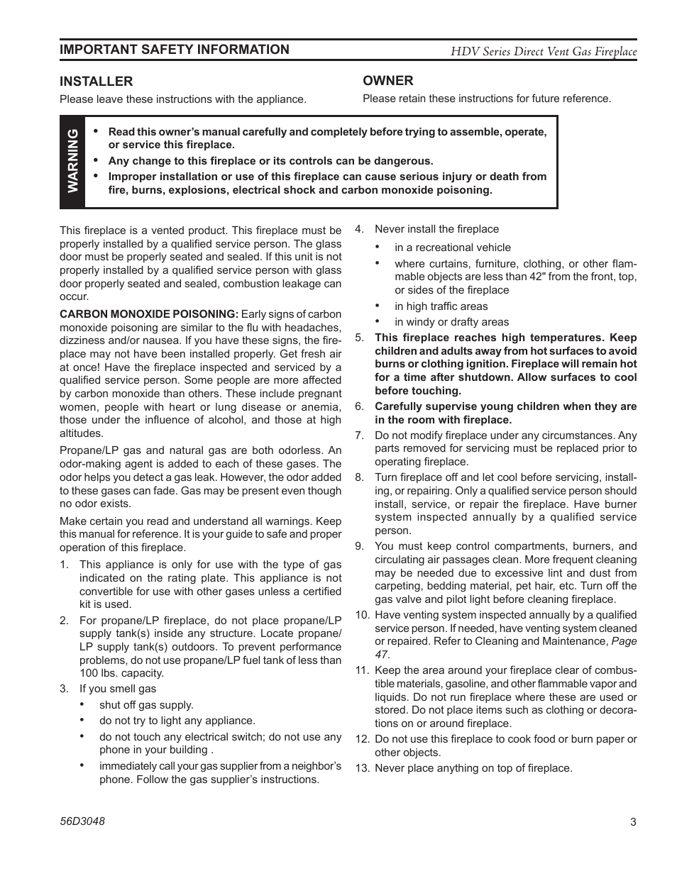 Monessen Hearth HDV500NV/PV User Manual | Page 3 / 64