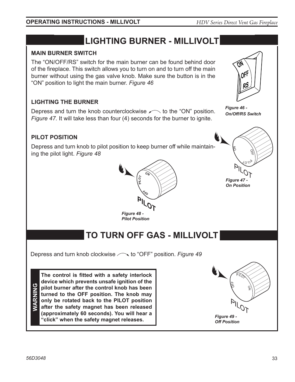 Lighting burner - millivolt, Pilot | Monessen Hearth HDV500NV/PV User Manual | Page 33 / 64