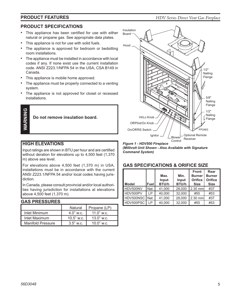 Fp2463 hdv features | Monessen Hearth HDV500NV/PV User Manual | Page 5 / 64