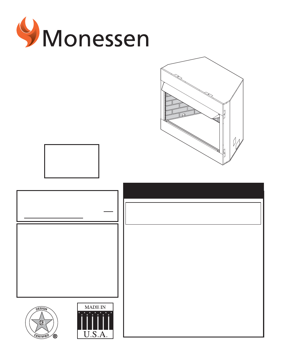 Monessen Hearth Unvented Vent-Free Fireboxes BUF500 User Manual | 20 pages
