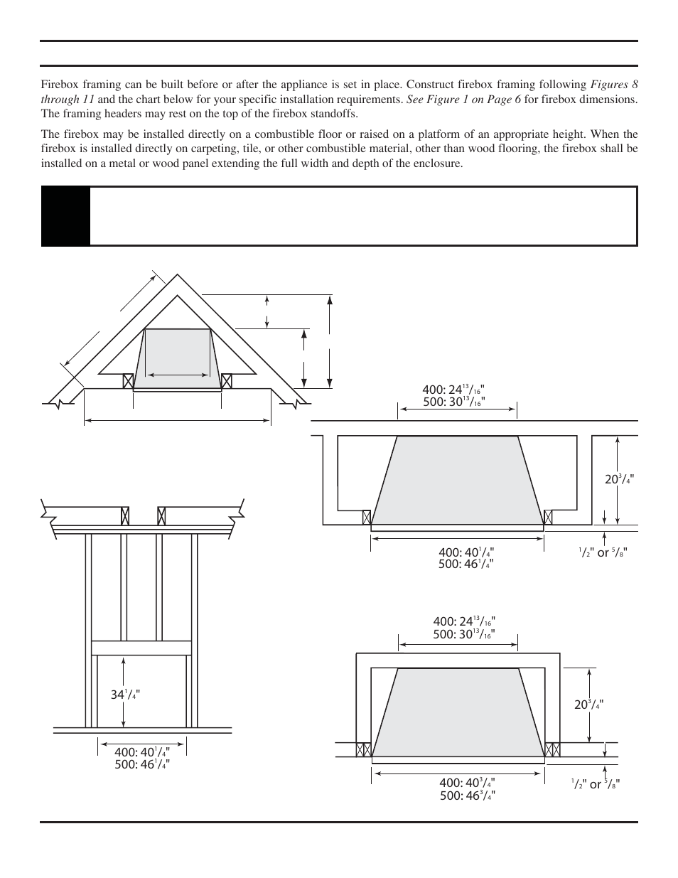 Fireplace framing | Monessen Hearth Unvented Vent-Free Fireboxes BUF500 User Manual | Page 10 / 20