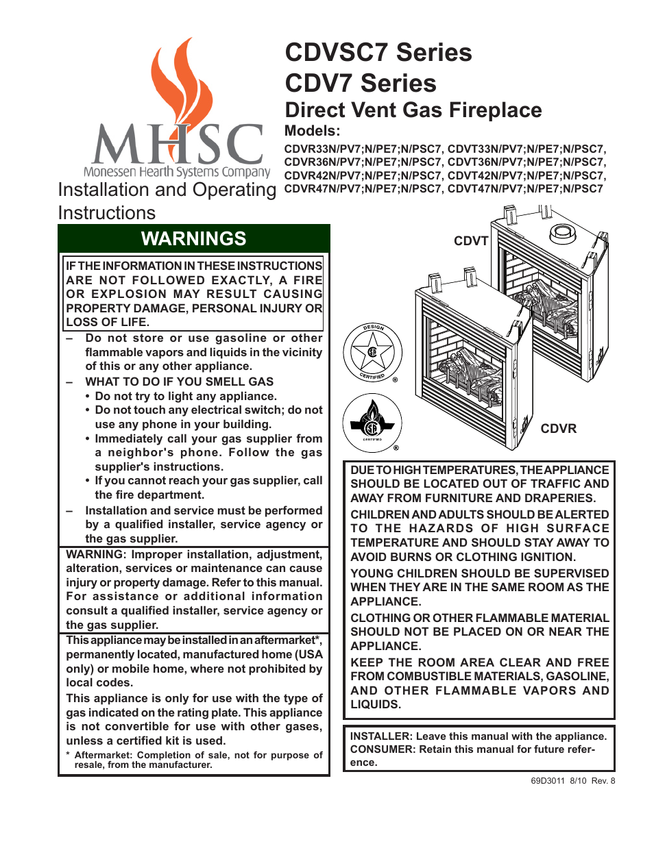 Monessen Hearth CDVR33N/PV7;N/PE7;N/PSC7 User Manual | 68 pages