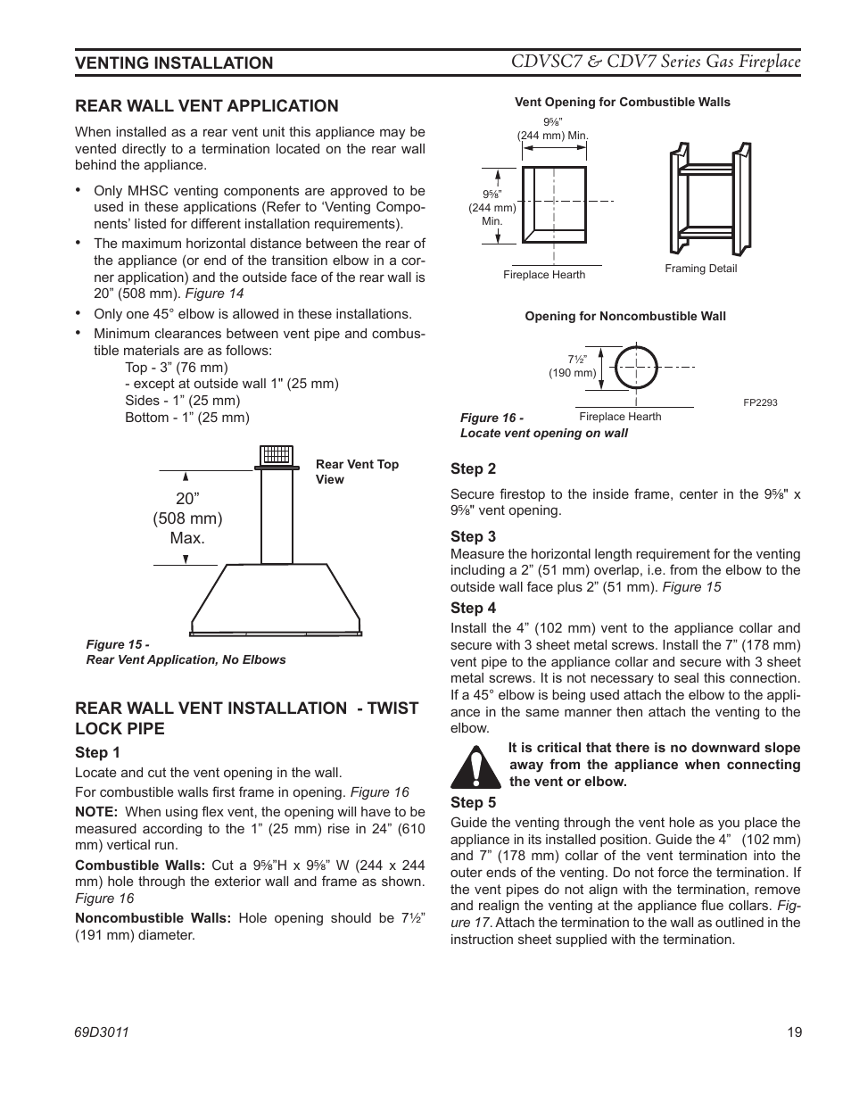 Fp2292 rear vent top vu, Cdvsc7 & cdv7 series gas fireplace | Monessen Hearth CDVR33N/PV7;N/PE7;N/PSC7 User Manual | Page 19 / 68