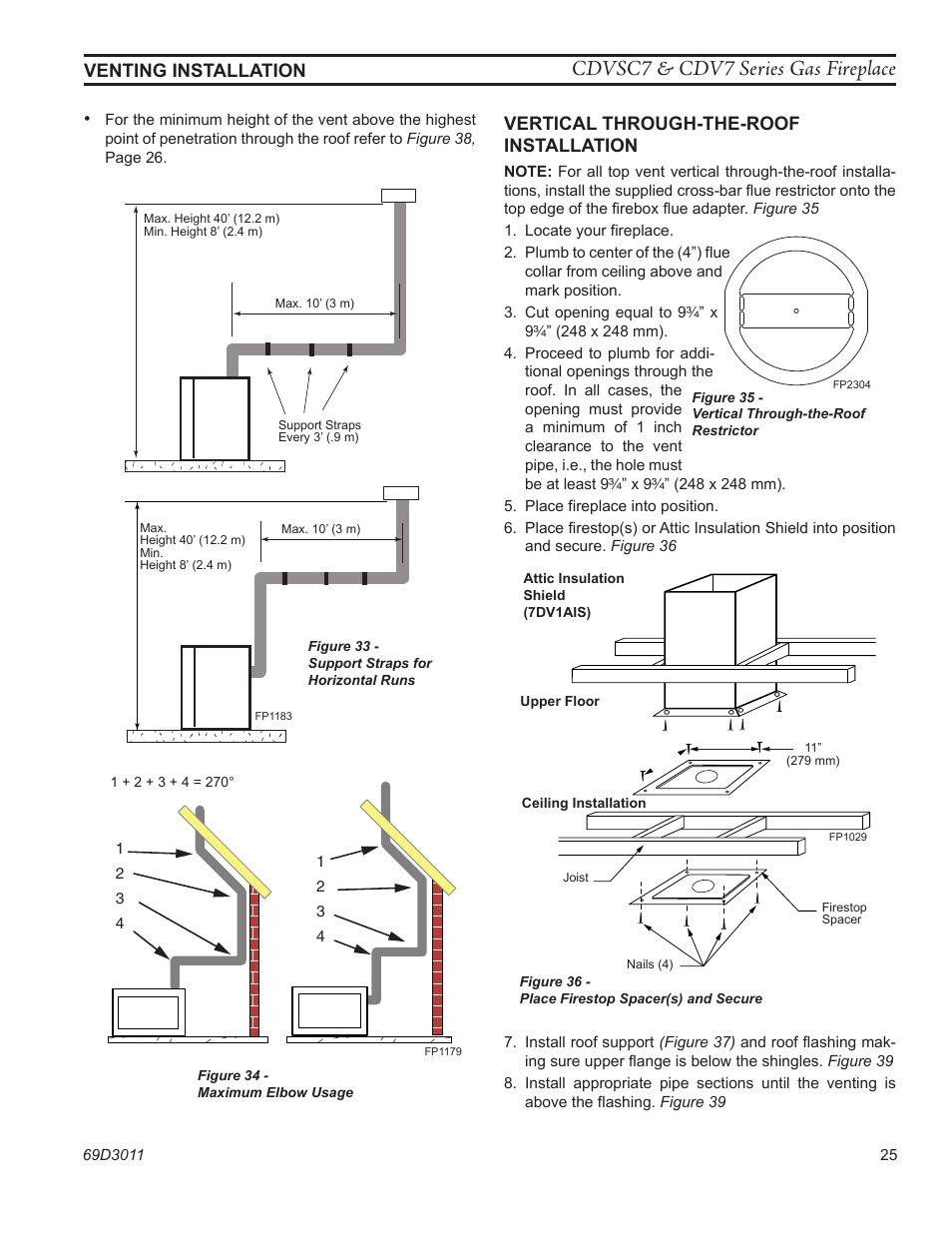 Cdvsc7 & cdv7 series gas fireplace, Vertical through-the-roof installation | Monessen Hearth CDVR33N/PV7;N/PE7;N/PSC7 User Manual | Page 25 / 68