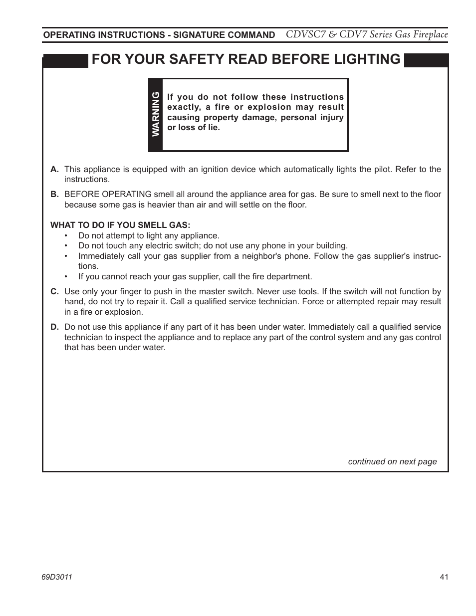 For your safety read before lighting | Monessen Hearth CDVR33N/PV7;N/PE7;N/PSC7 User Manual | Page 41 / 68