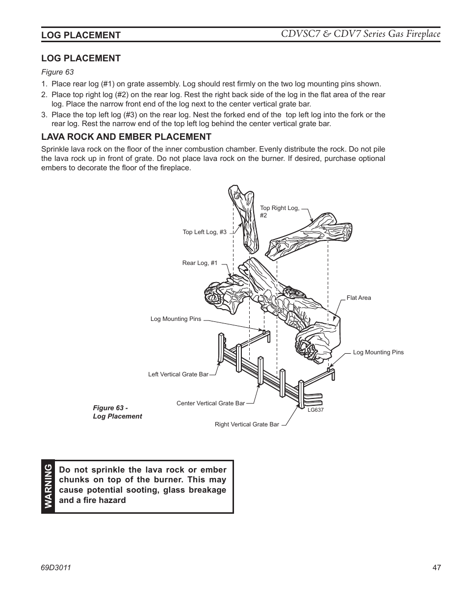 Lg637 cdv logs, Cdvsc7 & cdv7 series gas fireplace | Monessen Hearth CDVR33N/PV7;N/PE7;N/PSC7 User Manual | Page 47 / 68