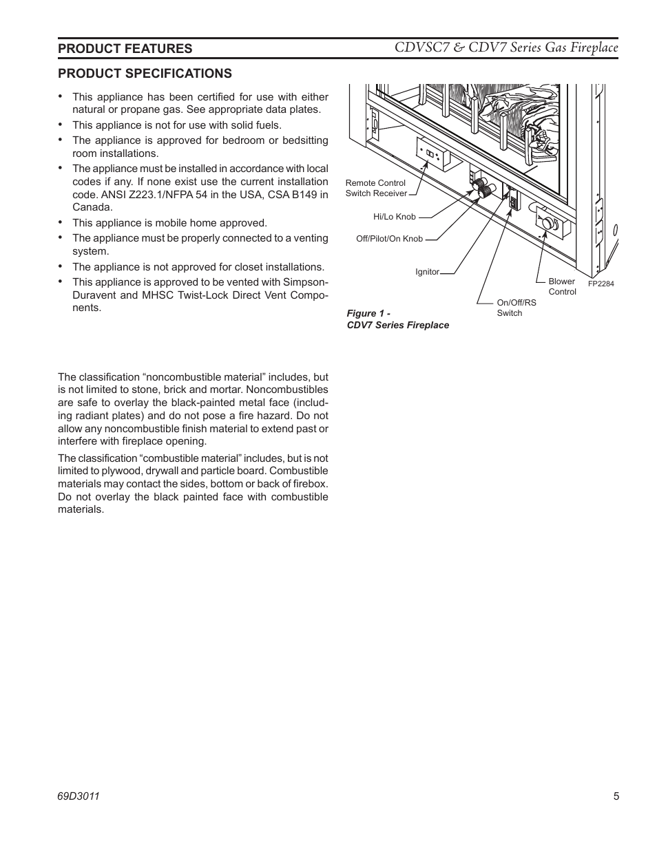 Cdvsc7 & cdv7 series gas fireplace | Monessen Hearth CDVR33N/PV7;N/PE7;N/PSC7 User Manual | Page 5 / 68