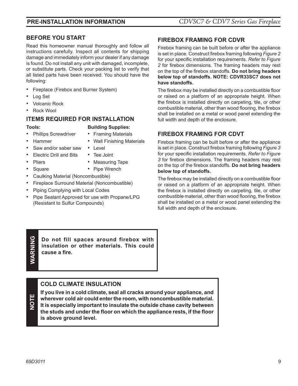 Cdvsc7 & cdv7 series gas fireplace | Monessen Hearth CDVR33N/PV7;N/PE7;N/PSC7 User Manual | Page 9 / 68