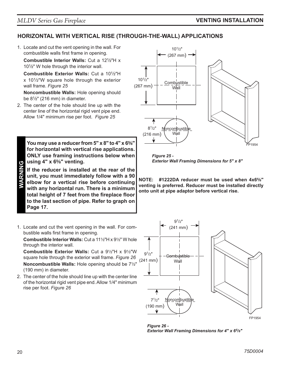 Mldv series gas fireplace, Venting installation, Warning | Monessen Hearth DIRECT VENT MLDV500 User Manual | Page 20 / 68