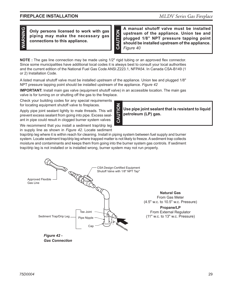 Mldv series gas fireplace | Monessen Hearth DIRECT VENT MLDV500 User Manual | Page 29 / 68