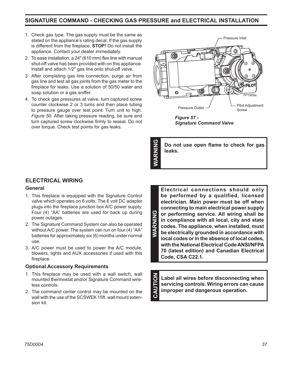 Mldv series gas fireplace | Monessen Hearth DIRECT VENT MLDV500 User Manual | Page 37 / 68