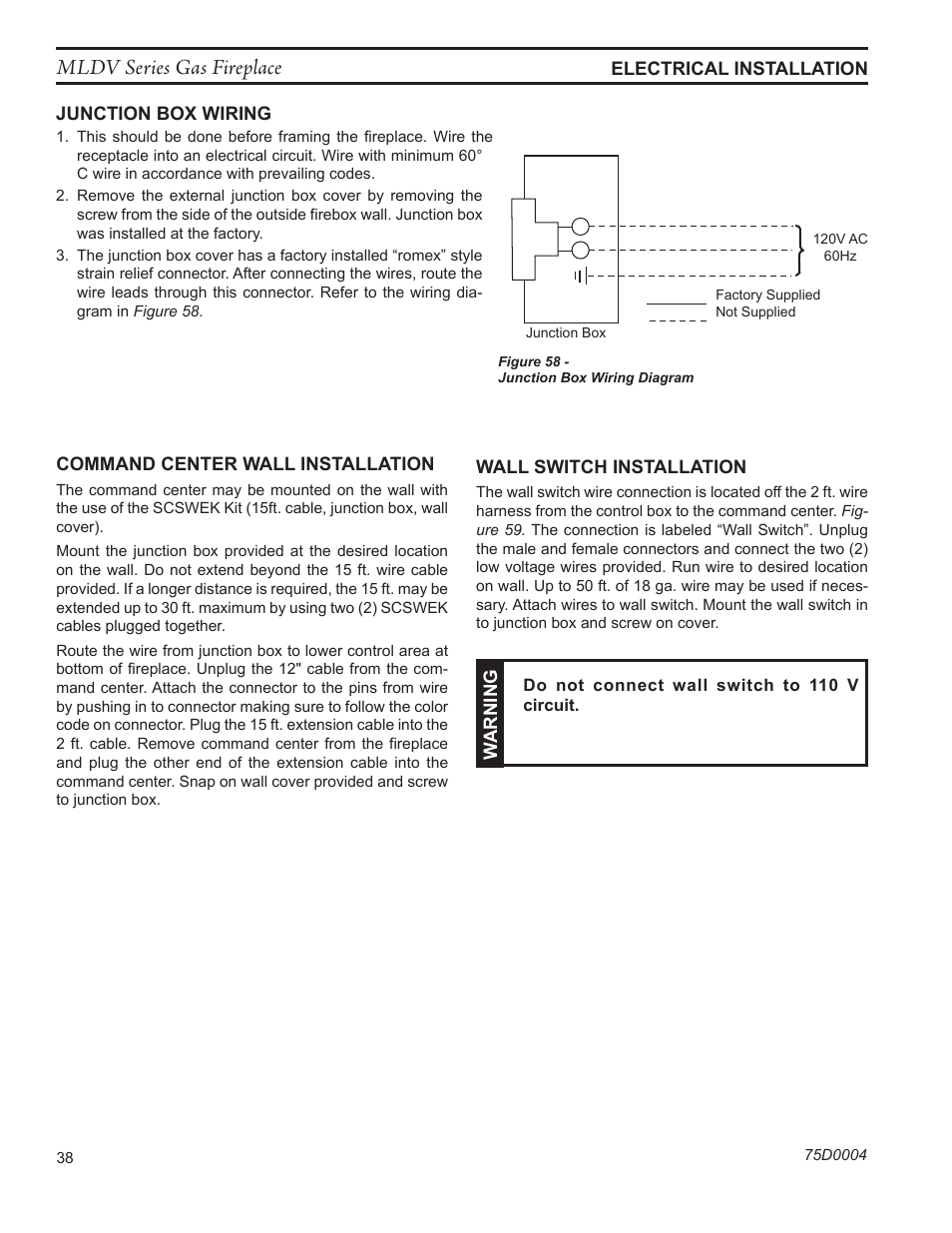 Mldv series gas fireplace | Monessen Hearth DIRECT VENT MLDV500 User Manual | Page 38 / 68