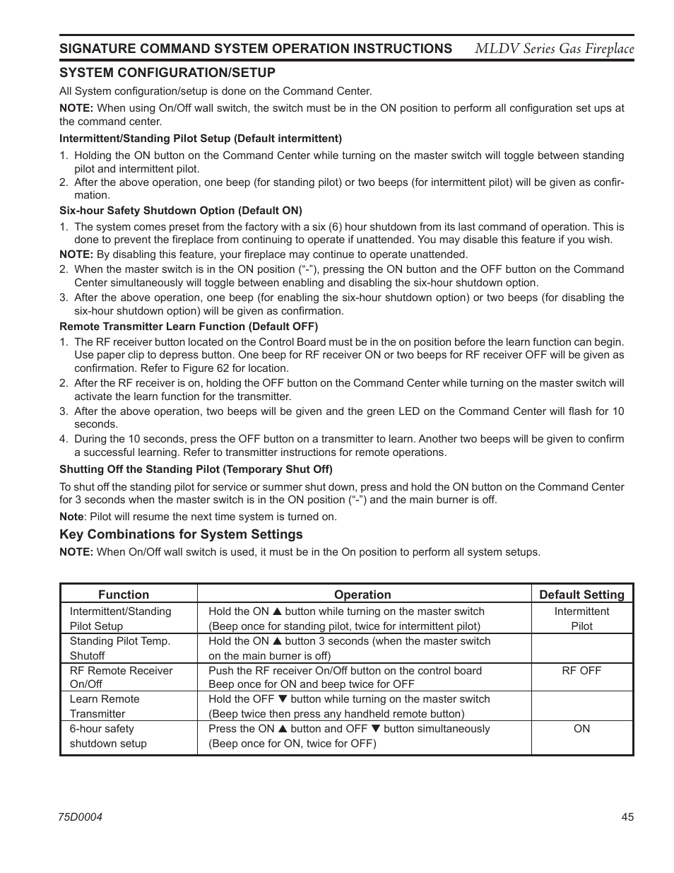 Mldv series gas fireplace | Monessen Hearth DIRECT VENT MLDV500 User Manual | Page 45 / 68