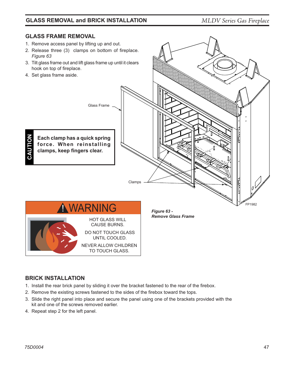 Warning, Mldv series gas fireplace | Monessen Hearth DIRECT VENT MLDV500 User Manual | Page 47 / 68