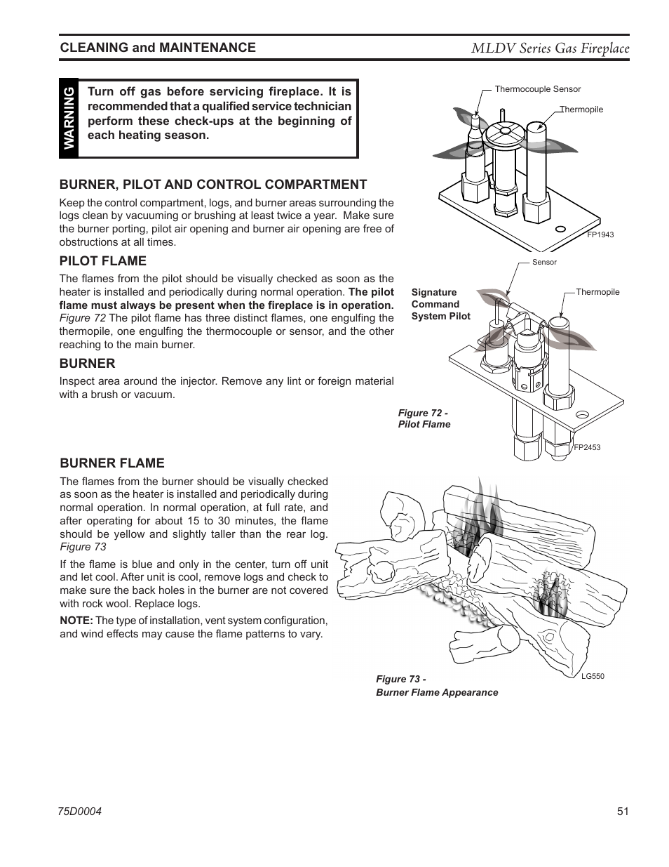 Mldv series gas fireplace | Monessen Hearth DIRECT VENT MLDV500 User Manual | Page 51 / 68