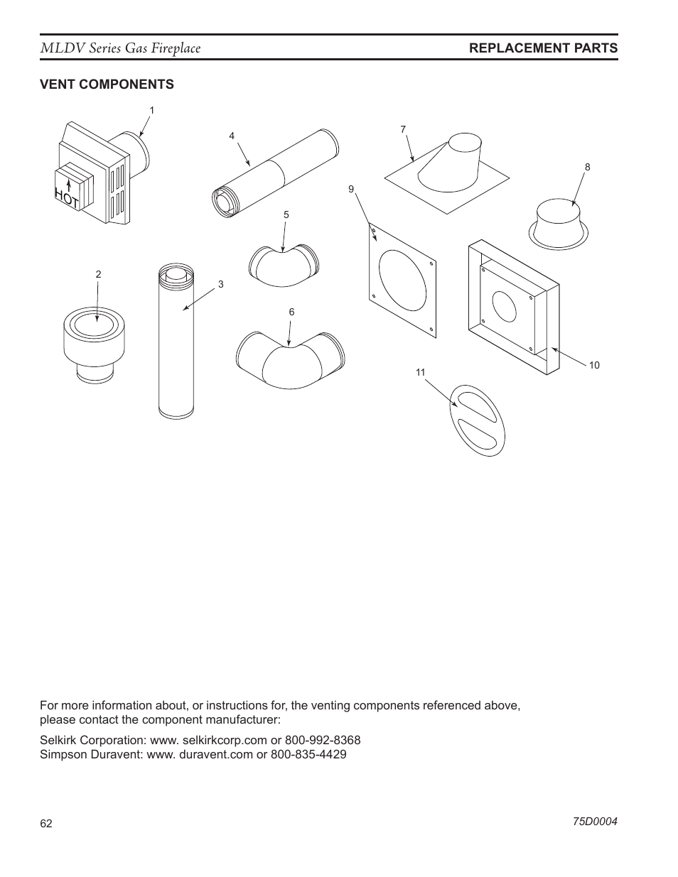 Mldv series gas fireplace | Monessen Hearth DIRECT VENT MLDV500 User Manual | Page 62 / 68