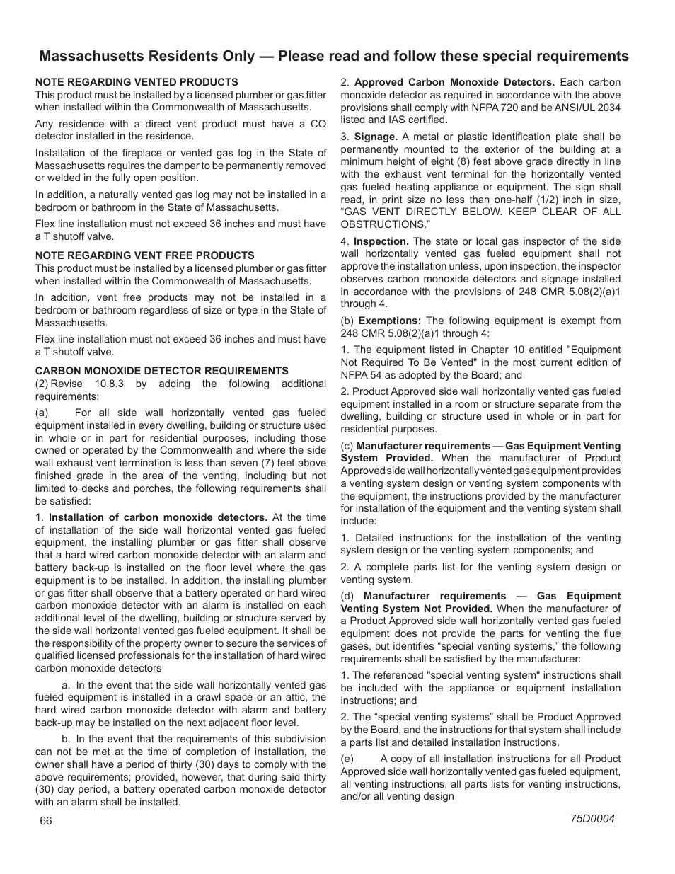 Mldv series gas fireplace | Monessen Hearth DIRECT VENT MLDV500 User Manual | Page 66 / 68