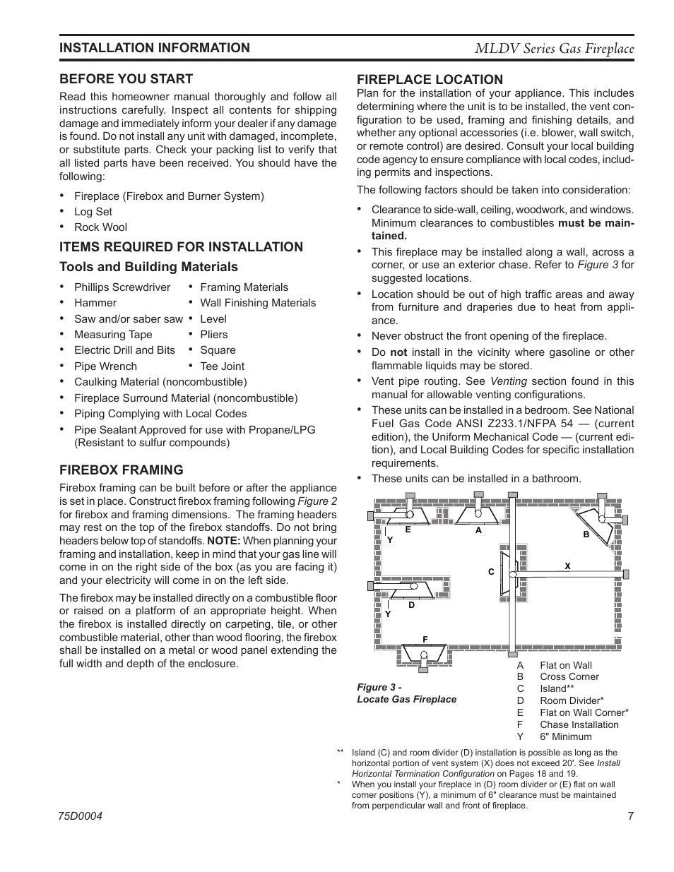 Mldv series gas fireplace | Monessen Hearth DIRECT VENT MLDV500 User Manual | Page 7 / 68