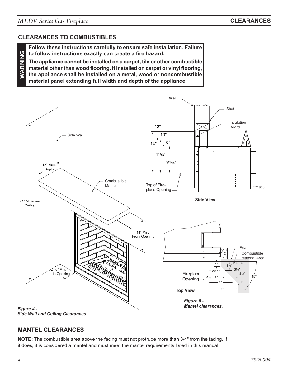 Mldv series gas fireplace, Warning | Monessen Hearth DIRECT VENT MLDV500 User Manual | Page 8 / 68