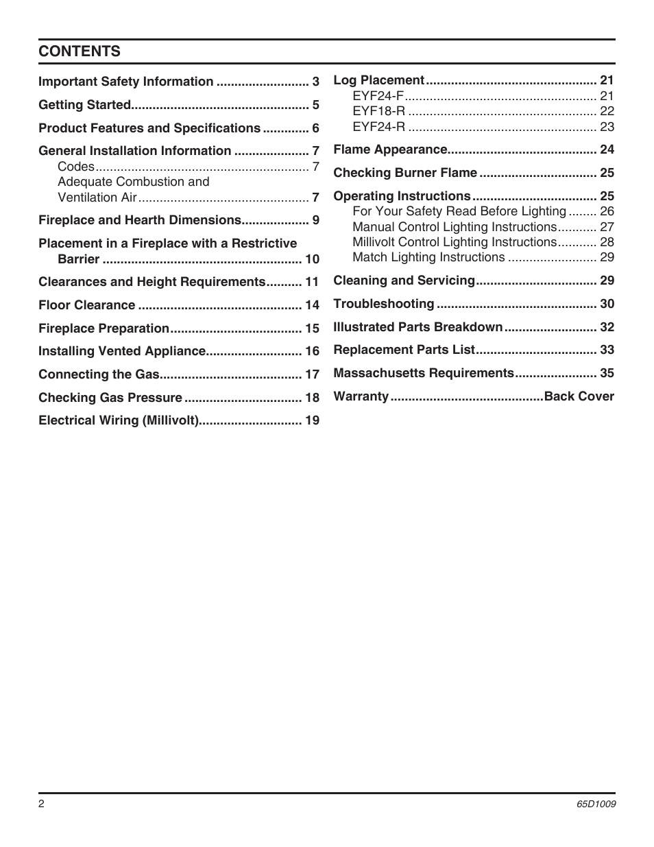 Monessen Hearth MHSC EYF24 User Manual | Page 2 / 36