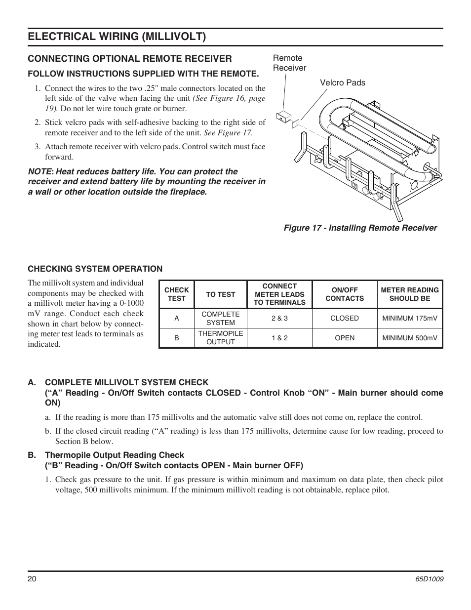 Electrical wiring (millivolt) | Monessen Hearth MHSC EYF24 User Manual | Page 20 / 36